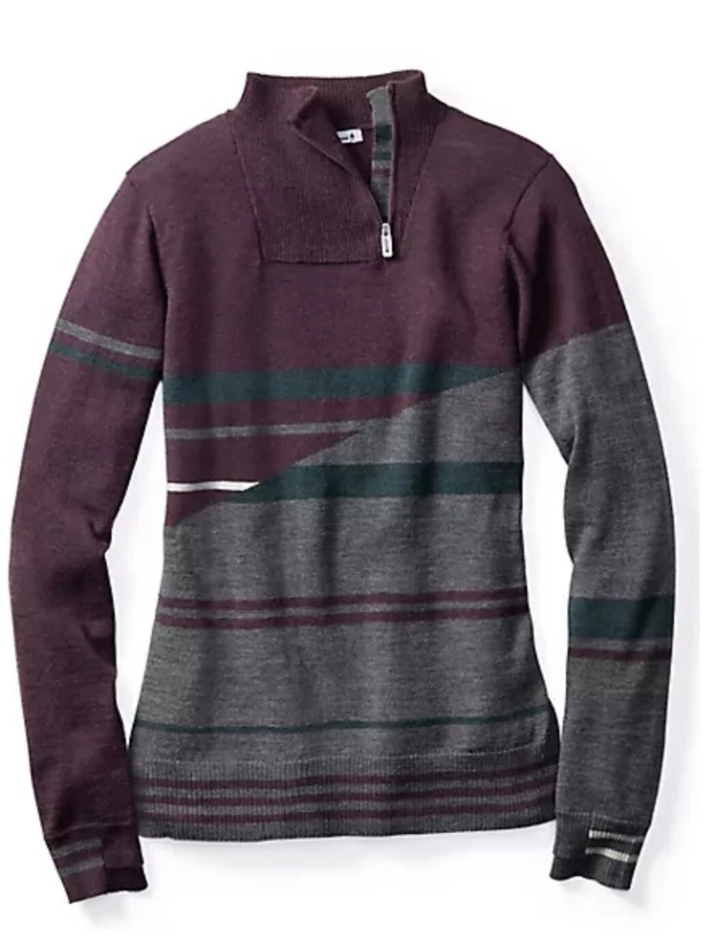 SMARTWOOL Sport Sweater Mock Neck Bordeaux Heather Size M Wool Blend